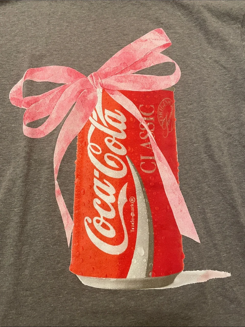 Coca Cola Gray Tee with a Pink Bow Graphic